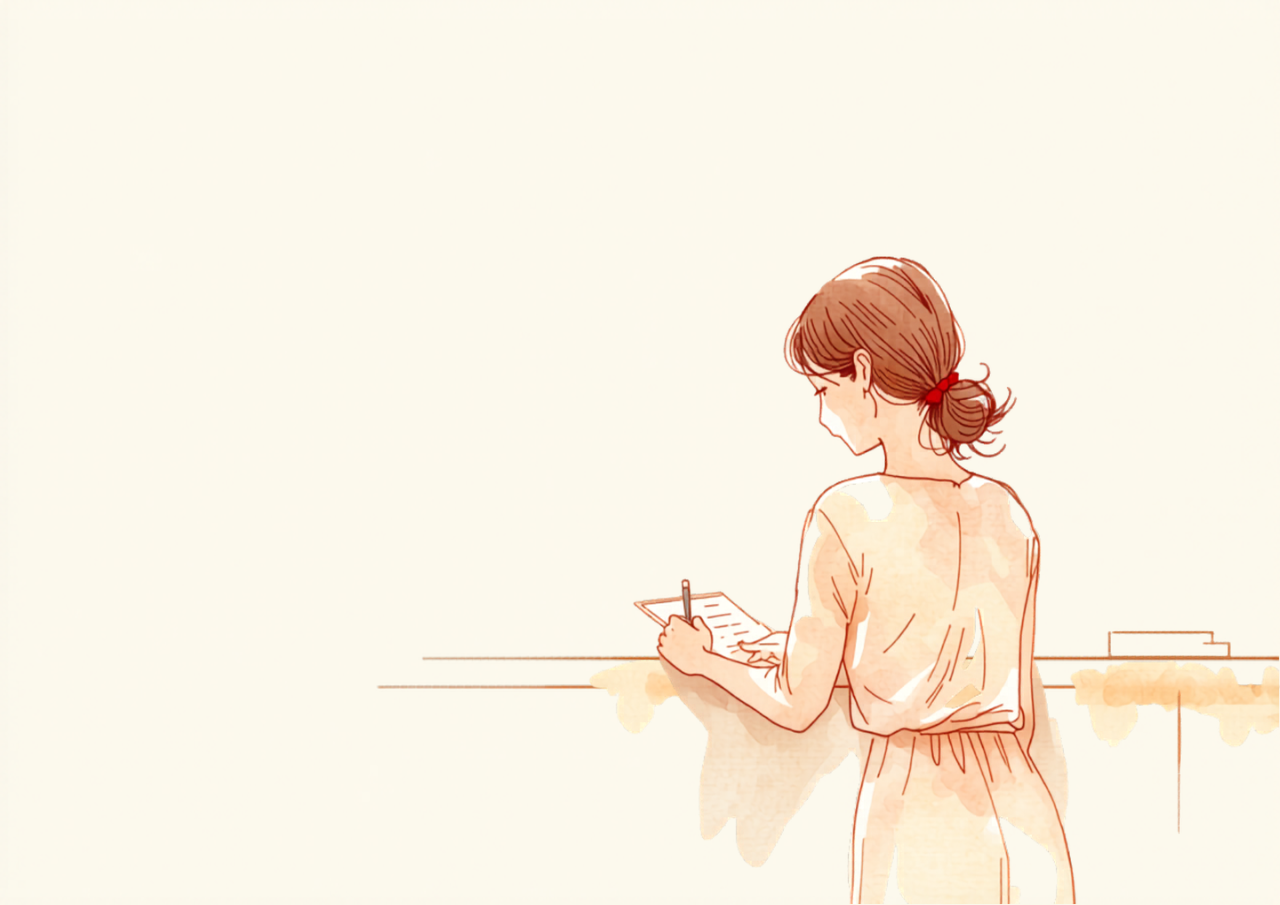 クリニック受付で書類を記入するイラスト